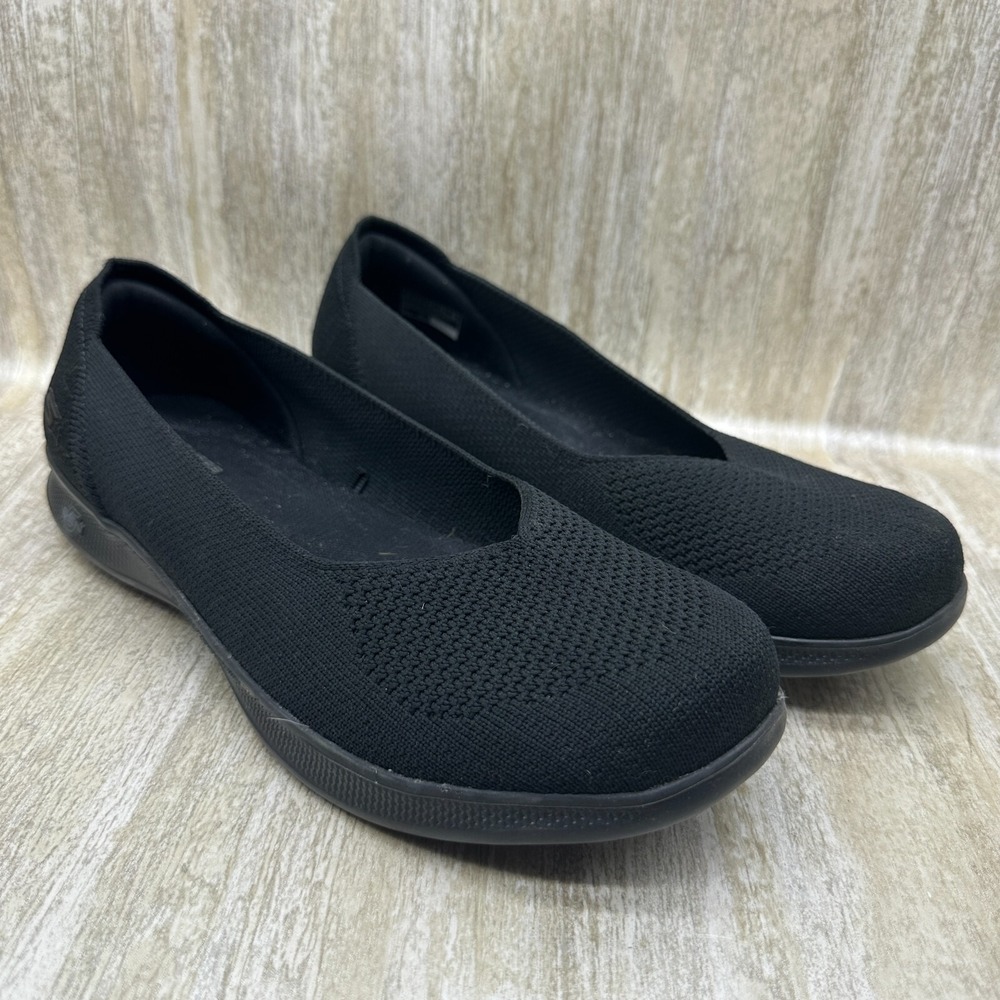Skechers Goga Mat Lite Knit Ballet Slip-On Shoes Black - Picture 2 of 8